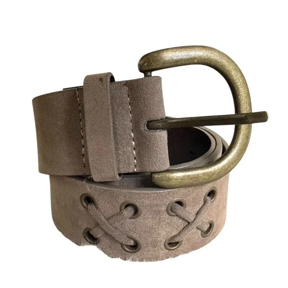 Unbranded Lace Up Corset Grommet Belt Faux Suede M/L Brown Antique Gold Buckle